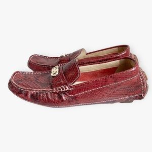 Cole Haan Shelby Red Snakeskin Print Leather Driving Moc Toe Slip On Sz 6.5